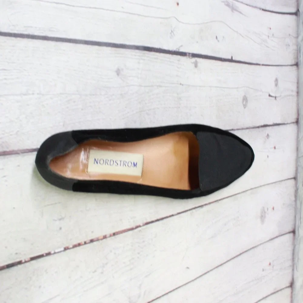 Nordstrom Black Leather Closed Toe Slip On Ballet Flat Shoes Size 9 - Picture 9 of 9